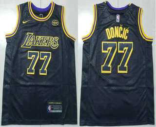 Mens Los Angeles Lakers #77 Luka Doncic Black Stitched Jersey